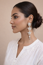 Load image into Gallery viewer, Star Mirror Work Long Drop Earrings in Silver Finish