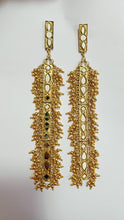 Load image into Gallery viewer, Pair of Gold Deco Maxi Earrings: slim stud tops with long rectangular columns of tiny gold drops