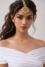 Load image into Gallery viewer, Gold Finish Mirror Work Statement Maang Tikka with Bead Fringe