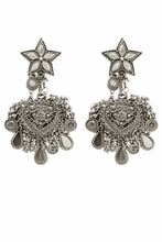Load image into Gallery viewer, Silver Finish Mirror Work Star Chandbali Earrings