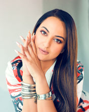 Load image into Gallery viewer, Sonakshi Sinha in Our Silver Stack Bangle Set
