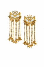 Load image into Gallery viewer, Gold Plated Mirror Work Fringe Drop Statement Earrings
