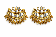 Load image into Gallery viewer, Lotus Mirror Work Stud Earrings in Gold Finish

