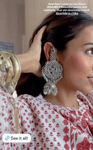 Load image into Gallery viewer, Masoom Minawala in our Silver Bada Ghungroo Jhumka Earrings
