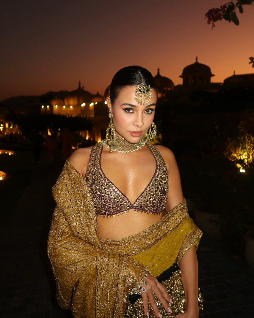 Tania Shroff in our Petal Drop Mirrorwork Earrings