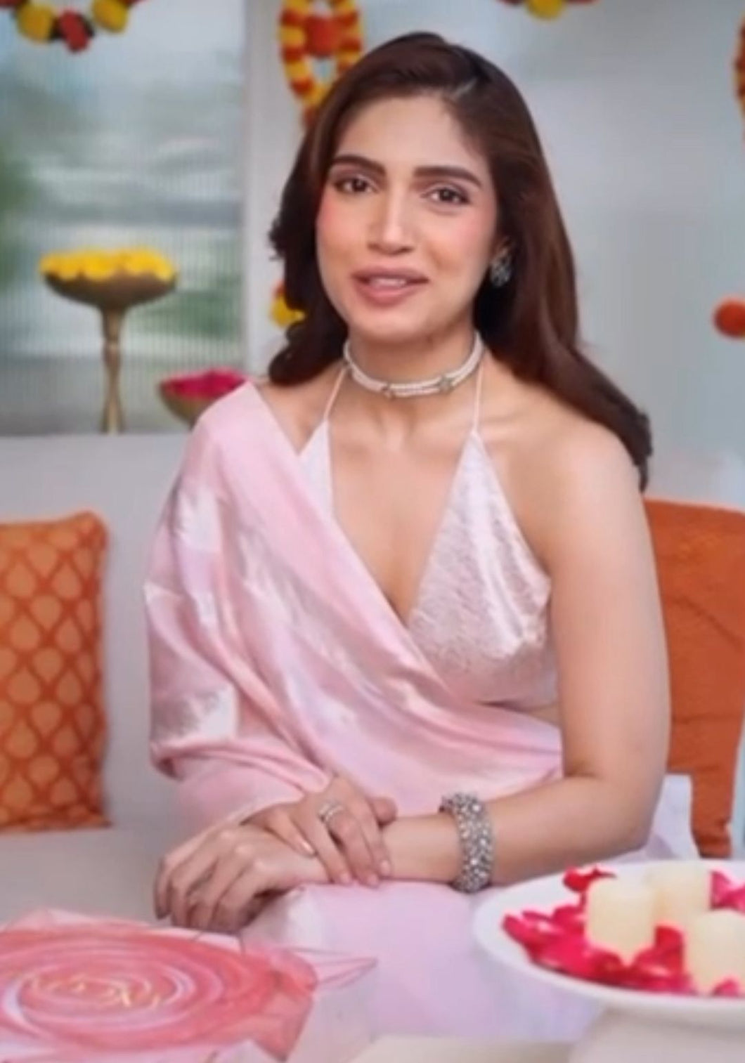 Bhumi. Pednekar in Our Baby Silver Earrings & Choker Set