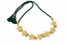 Load image into Gallery viewer, Gold Finish Floral Mirror Work Choker with Green Dori
