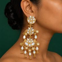 Load image into Gallery viewer, Masoom Minawala in our Triple Lotus Gold Earrings
