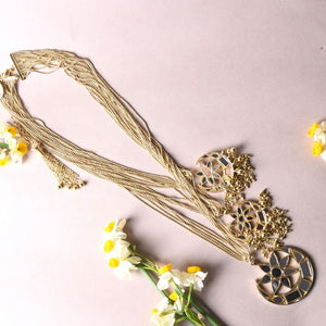 Mirror Studded Triple Crescent Pendant Necklace