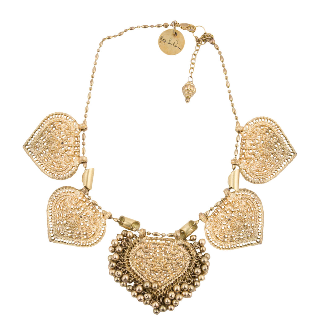 Gold Paan & Crescent Necklace