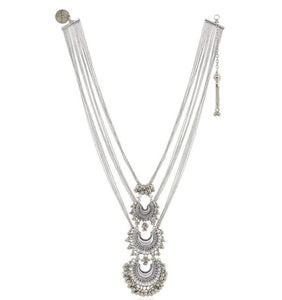Silver Triple Crescent Multi Chain Necklace