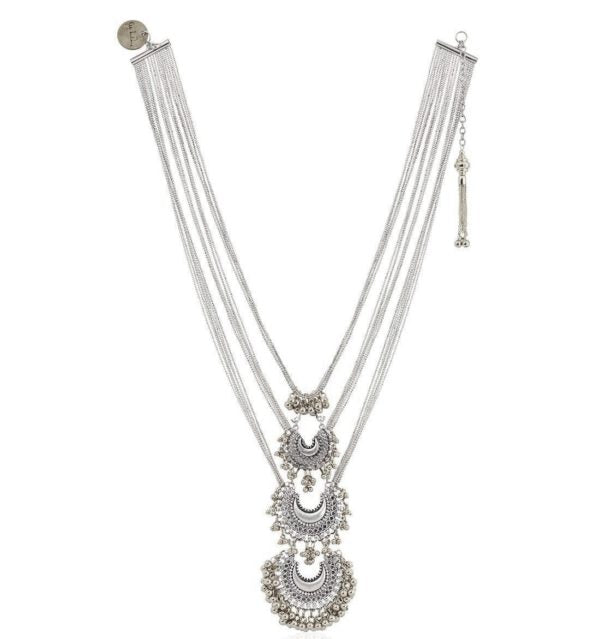 Silver Triple Crescent Multi Chain Necklace