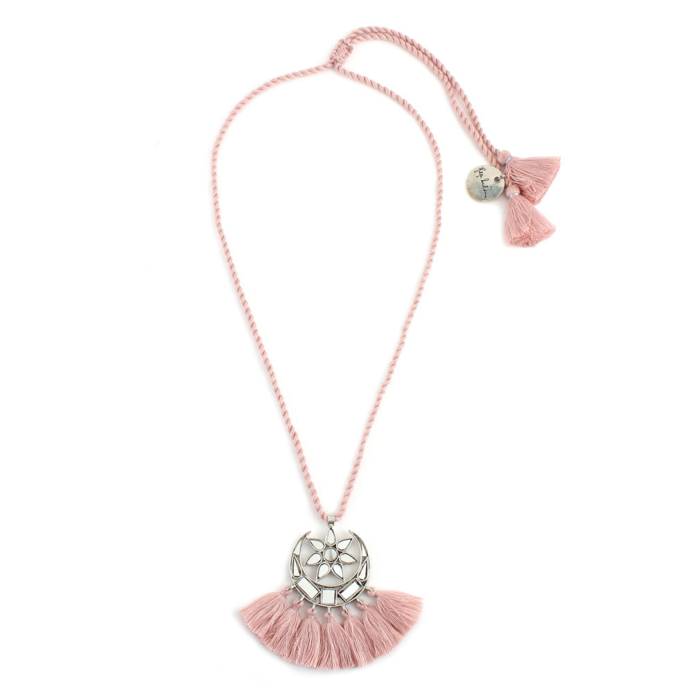 Pink Small Mirror Tassel Necklace