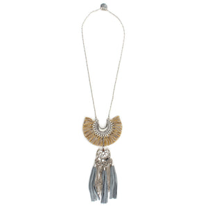 Cream Crescent Blue Mirror Tassel Necklace