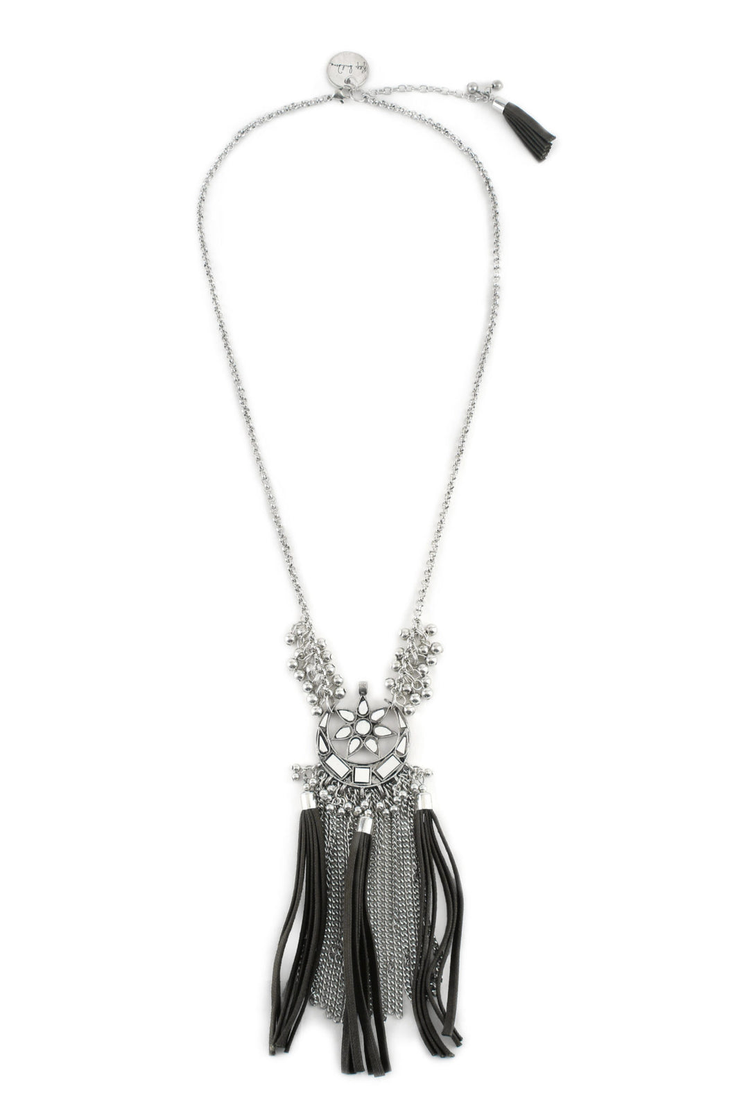 Mirror & Tassel Black Necklace