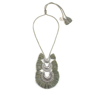 Mint Triple Crescent Fringe Necklace