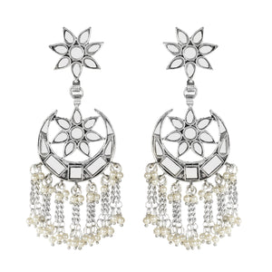 Star & Moon Silver Fringe Earrings