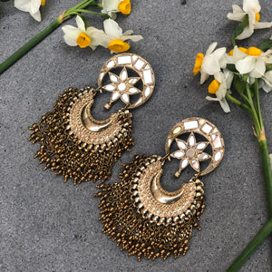 Mirrorwork & Crescent Gold Ghungroo Earrings