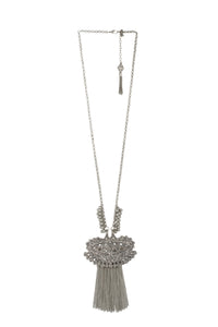 Embossed Fringe Silver Necklace